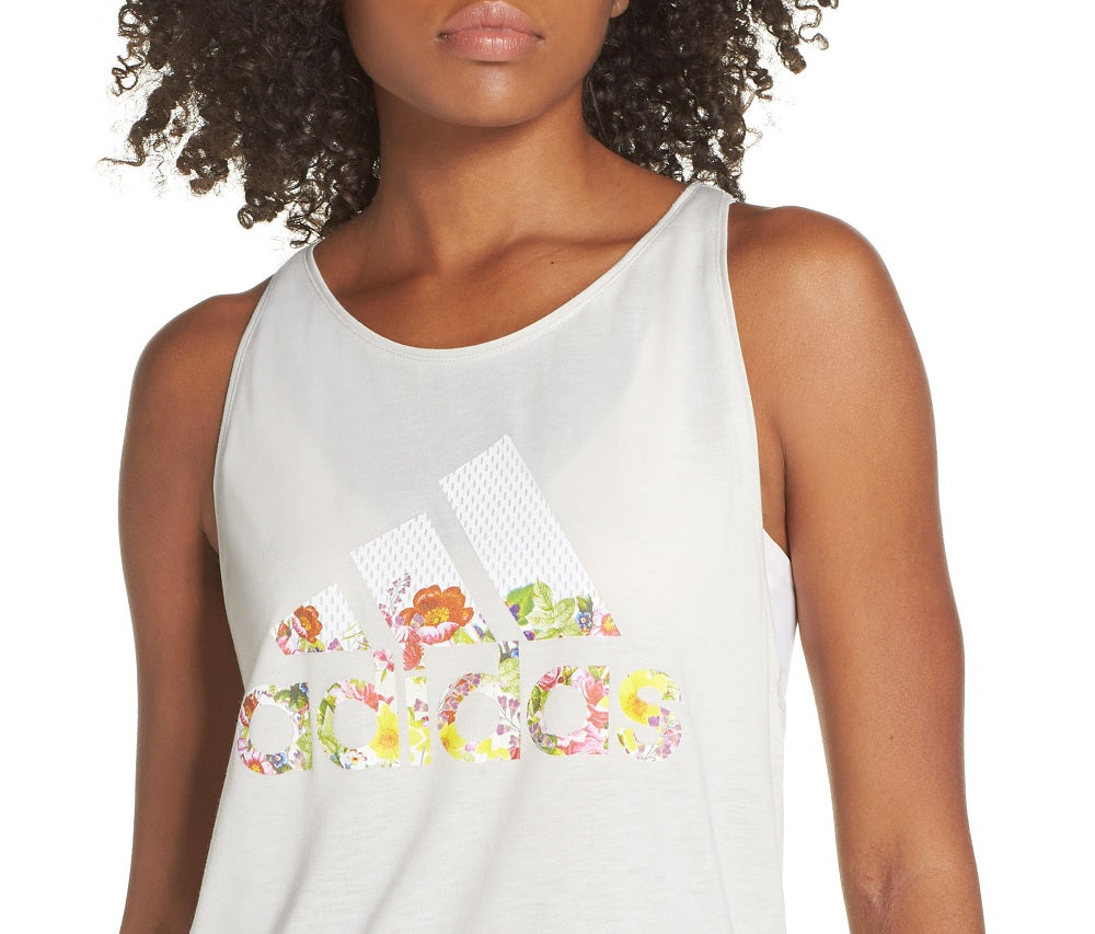 Camiseta regata feminina Adidas Floral Essential, branca, tamanho XX-S