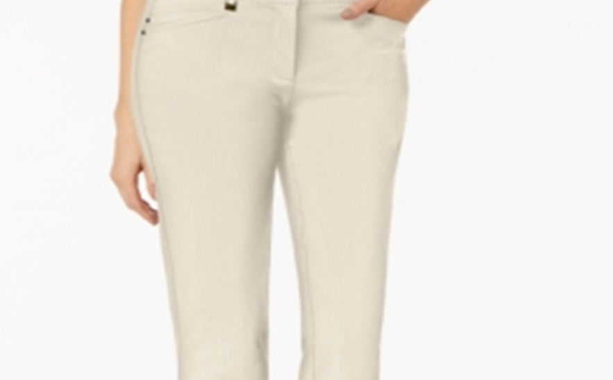 Calça feminina JM Collection Curvy Fit com perna reta, bege, tamanho 6