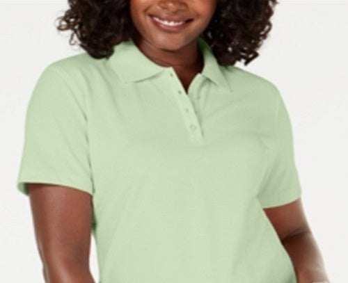 Polo Karen Scott feminino de algodão piquet, verde, tamanho médio