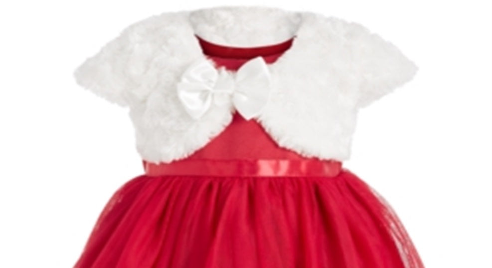 Conjunto de vestido de tule e pele sintética para meninas Blueberi Boulevard, 2 peças, vermelho, tamanho 6-9 meses