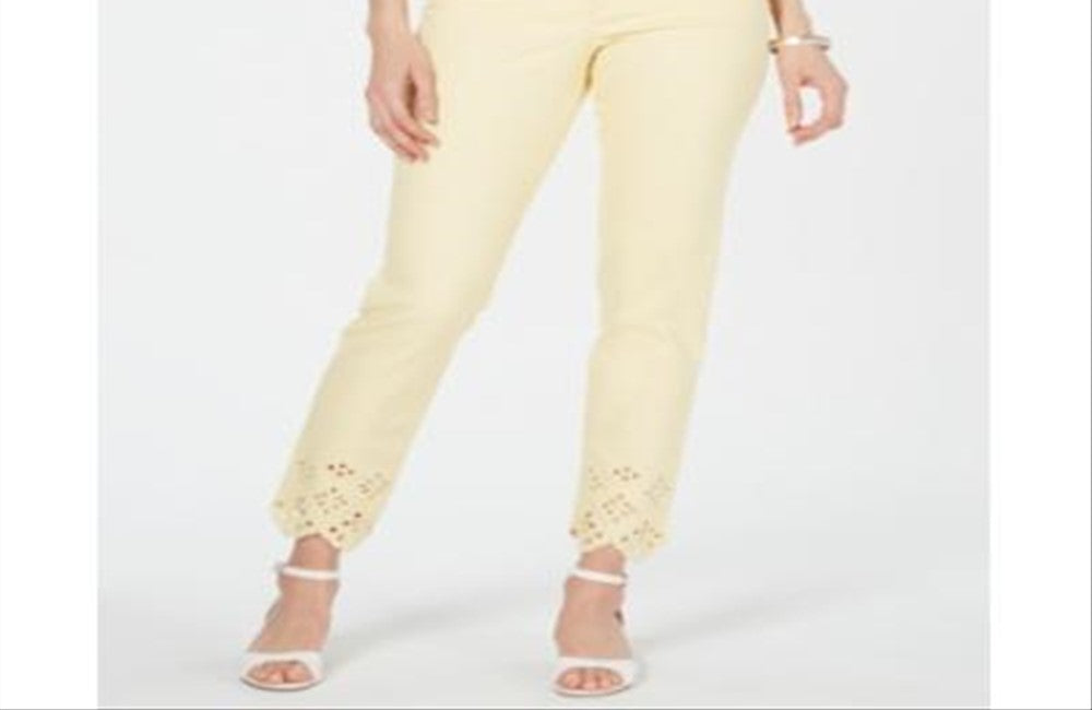 Calça jeans skinny feminina Charter Club Bristol com bainha ilhós, amarela, tamanho 4