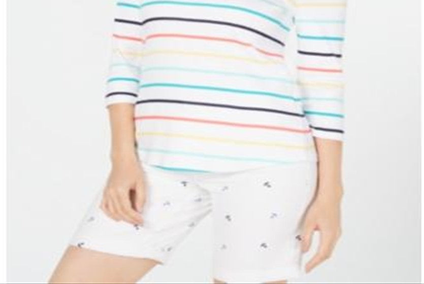 Charter Club Blusa listrada de algodão feminina, branca, tamanho pequeno e pequeno