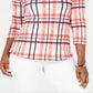 Charter Club Blusa feminina de algodão xadrez com gola canoa, rosa, tamanho médio
