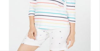 Charter Club Blusa listrada de algodão feminina, branca, tamanho pequeno GG