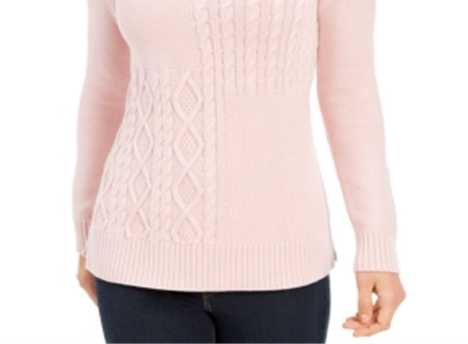 Suéter feminino Charter Club Patchwork Stitch com gola assimétrica, rosa, tamanho X-S