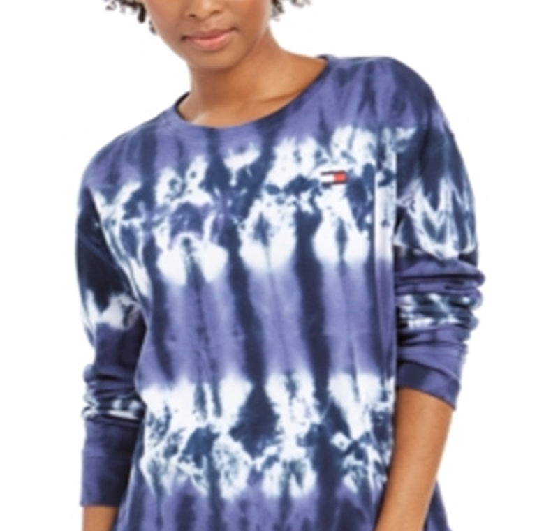 Moletom feminino Tommy Hilfiger French Terry Tie-Dye Azul Tamanho P