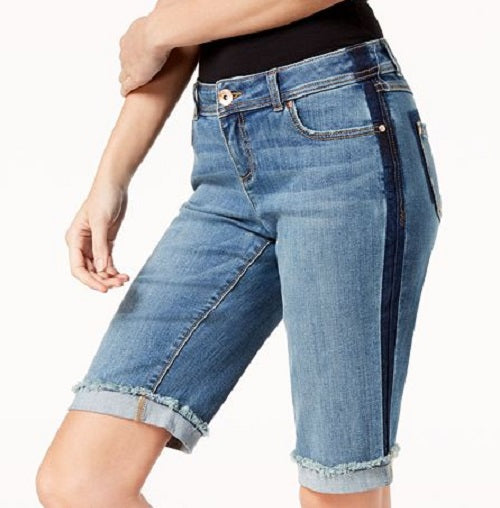 Shorts jeans femininos com acabamento contrastante e punho, azul, tamanho 8, pequeno, da INC International Concepts