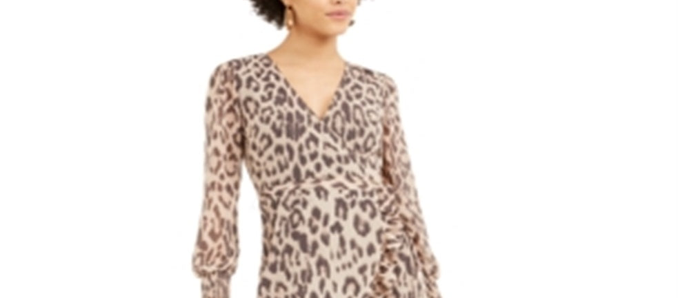 Vestido envelope feminino com babados e estampa animal Bar III Nature Leo tamanho XXS