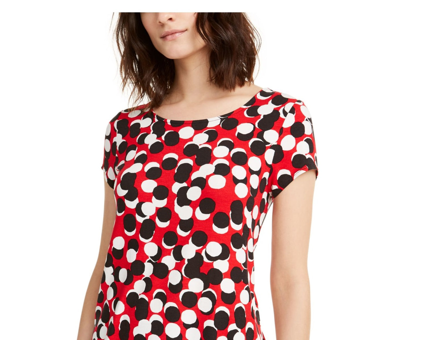 Camiseta feminina Alfani estampada com bainha redonda, vermelha, tamanho pequeno médio