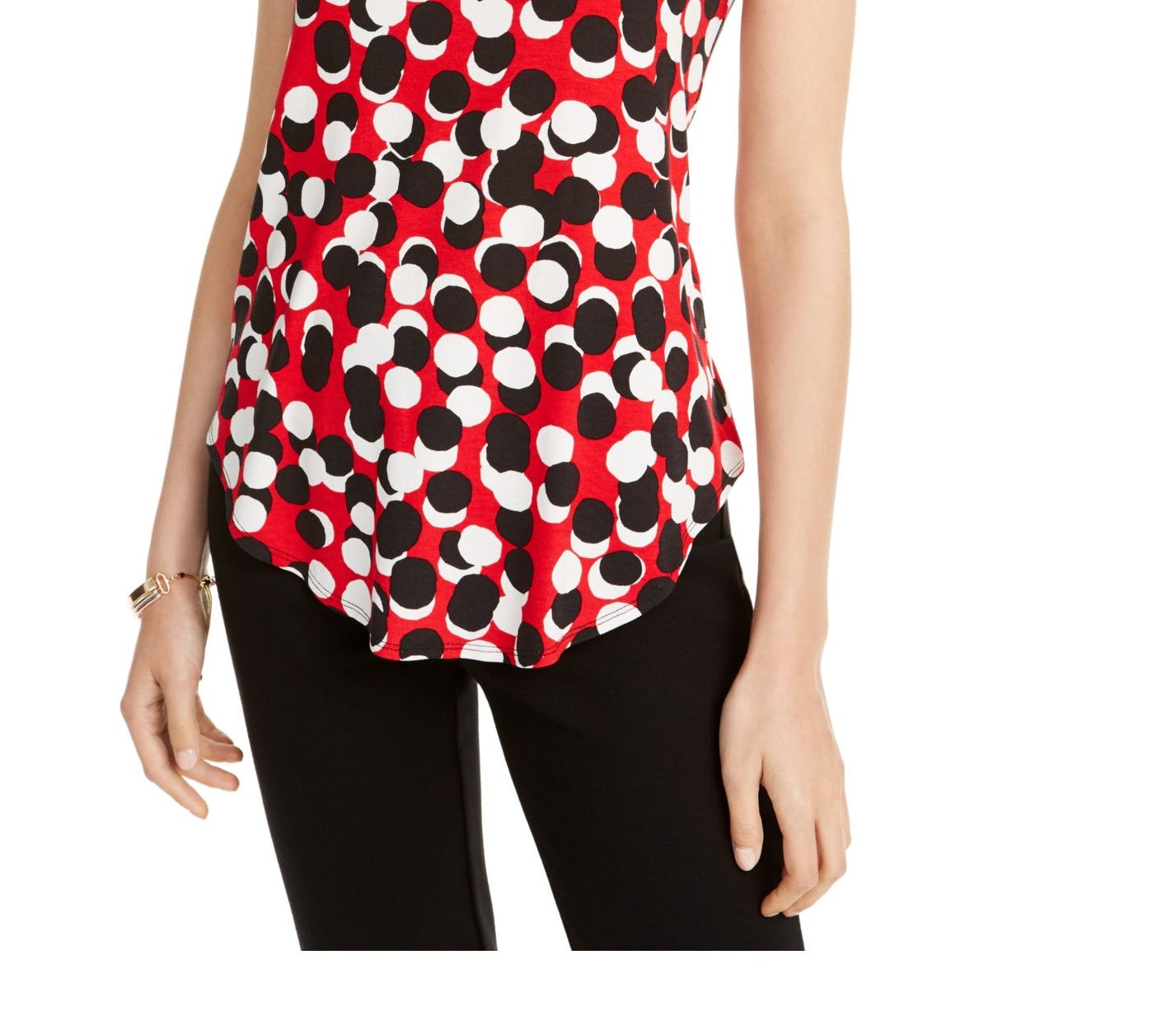 Camiseta feminina Alfani estampada com bainha redonda, vermelha, tamanho pequeno médio