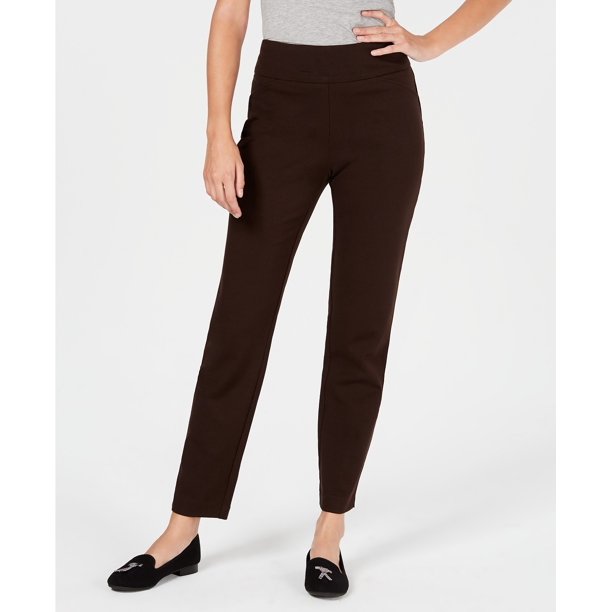 Calça feminina Charter Club Pull-on Ponte Knit Marrom Tamanho 14 Petite