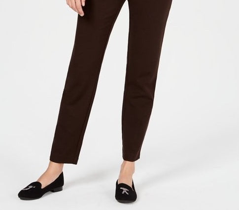 Calça feminina Charter Club Pull-on Ponte Knit Marrom Tamanho 14 Petite