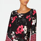 Blusa feminina Alfani com patch de borda em V, preta, tamanho pequeno M