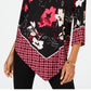 Blusa feminina Alfani com patch de borda em V, preta, tamanho pequeno M