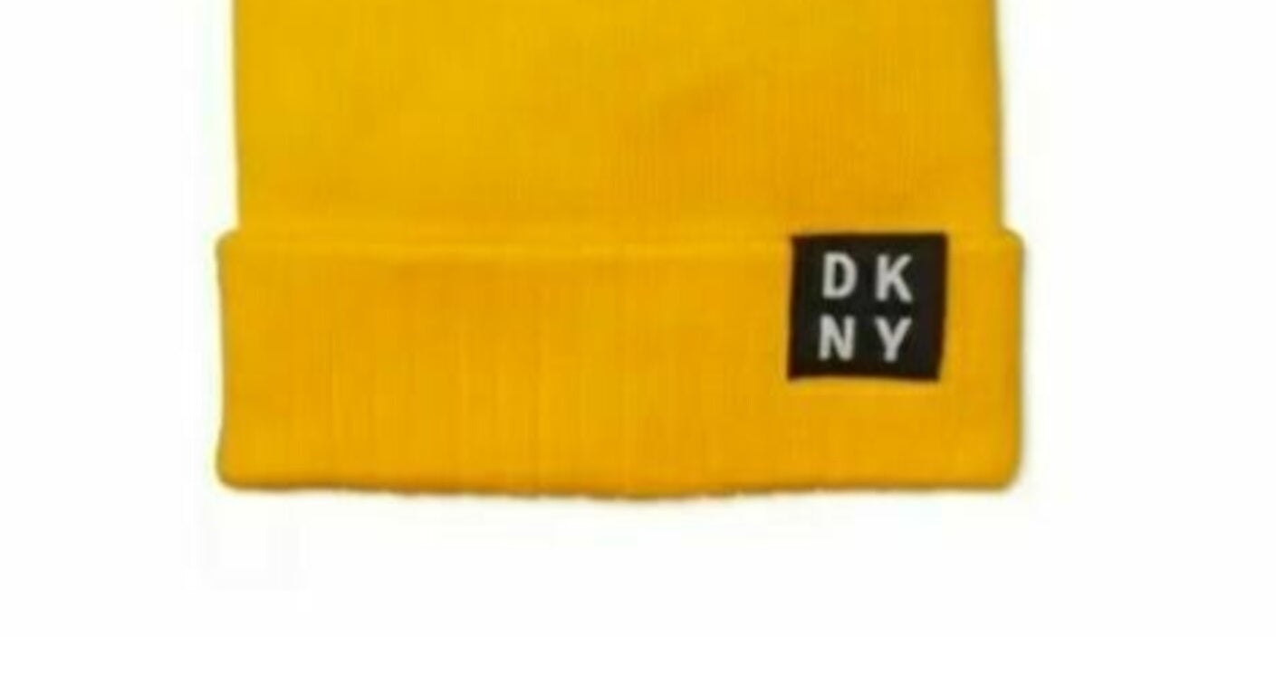 Gorro de inverno com logo DKNY masculino em acrílico, tamanho regular, amarelo