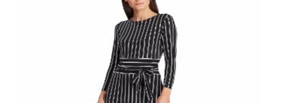 Vestido listrado de malha Ralph Lauren feminino, preto, tamanho 16