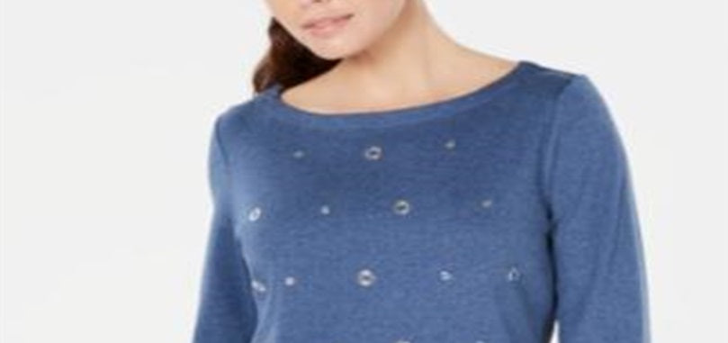 Karen Scott Top Feminino de Algodão com Ilhós Azul Tamanho Médio