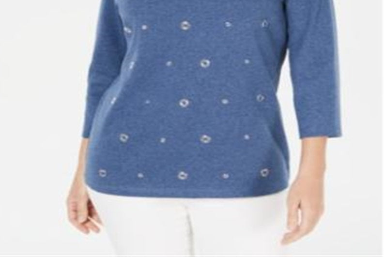 Karen Scott Top Feminino de Algodão com Ilhós Azul Tamanho Médio