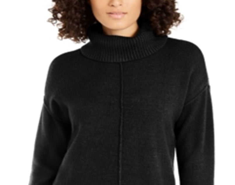 Suéter feminino Alfani com gola alta e ombros caídos, preto, tamanho extragrande
