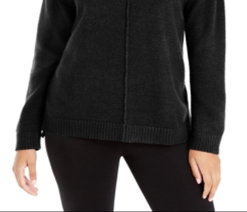 Suéter feminino Alfani com gola alta e ombros caídos, preto, tamanho extragrande