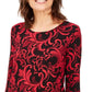 JM Collection Top feminino estampado com decote redondo pequeno, vermelho, tamanho pequeno