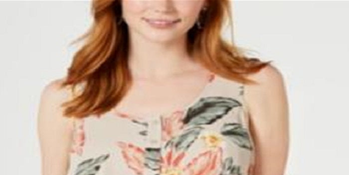 Top feminino sem mangas com estampa estilo &amp; co, decote alto e decotado, floral marrom, tamanho PP