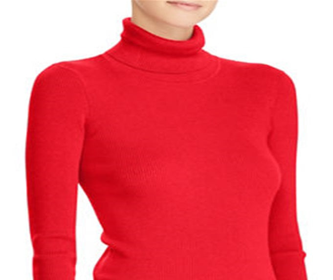 Suéter feminino Ralph Lauren com gola alta canelada, vermelho, tamanho GG