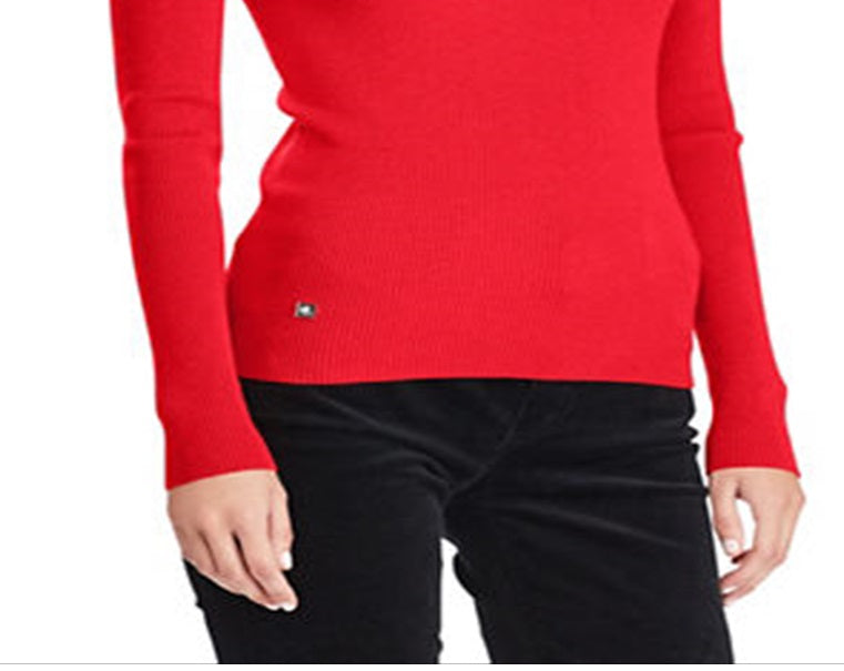 Suéter feminino Ralph Lauren com gola alta canelada, vermelho, tamanho GG