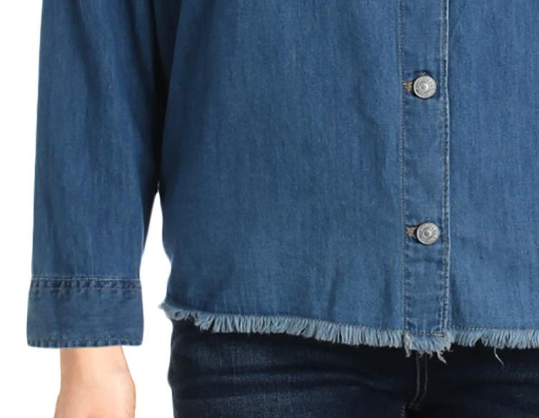 Blusa feminina Levi's de manga comprida com gola e botões, azul, tamanho 1X