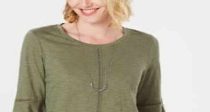 Blusa feminina estilo &amp; co com manga sino e acabamento em crochê, verde, tamanho médio