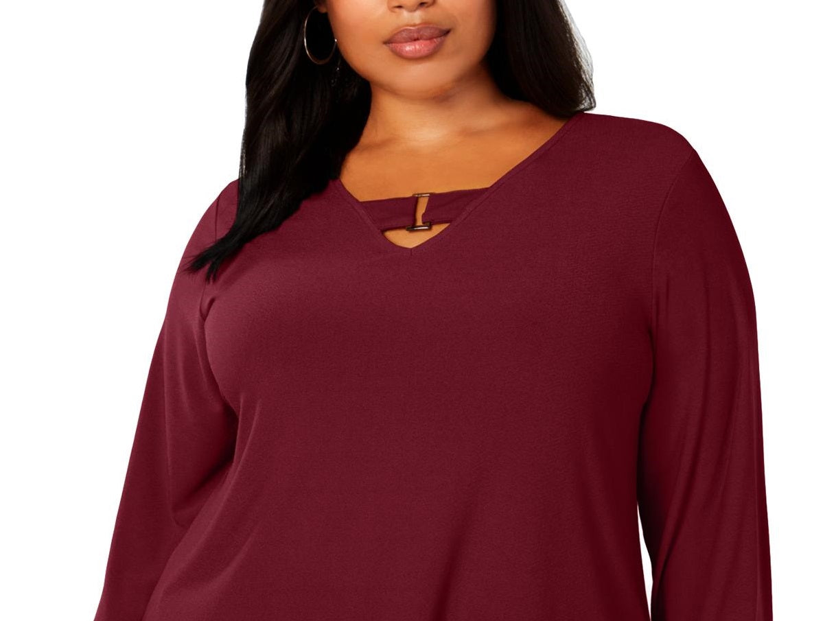 Blusa Alfani Feminina Plus Hi Low Keyhole Berry Tamanho 0X