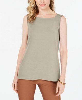 Top feminino Charter Club com decote canoa, marrom, tamanho extragrande