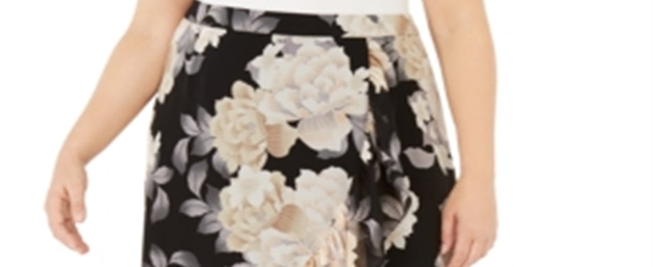 Calvin Klein Saia Feminina Plus com Babados Floral Latte Preta Tamanho 16W