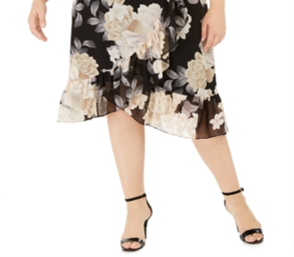 Calvin Klein Saia Feminina Plus com Babados Floral Latte Preta Tamanho 16W