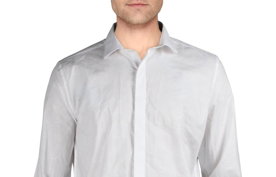 Camisa masculina de algodão estampado Bar III com botões, branca, tamanho GG