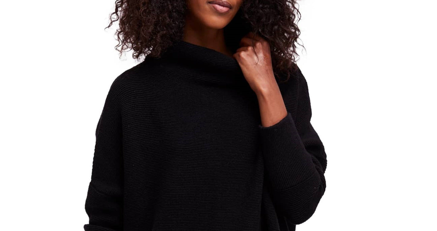 Suéter túnica canelada otomana feminino Free People, preto, tamanho pequeno
