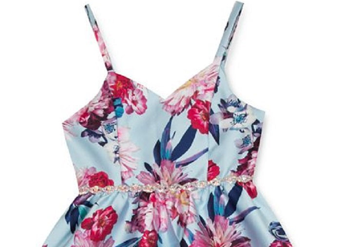 Vestido azul com estampa floral para meninas grandes, tamanho 7, edições raras