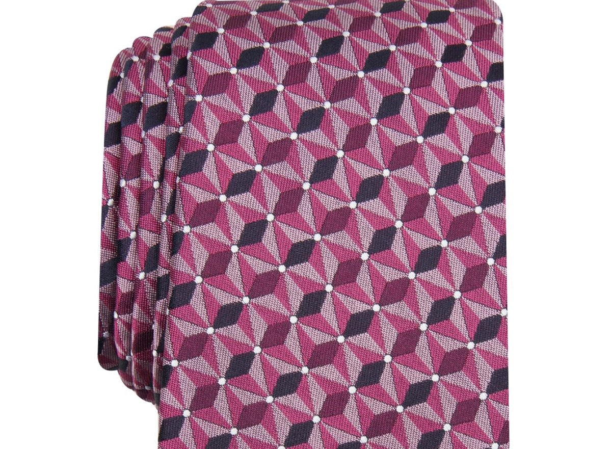 Gravata de seda fina geométrica Reynolds Alfani masculina, rosa, tamanho regular