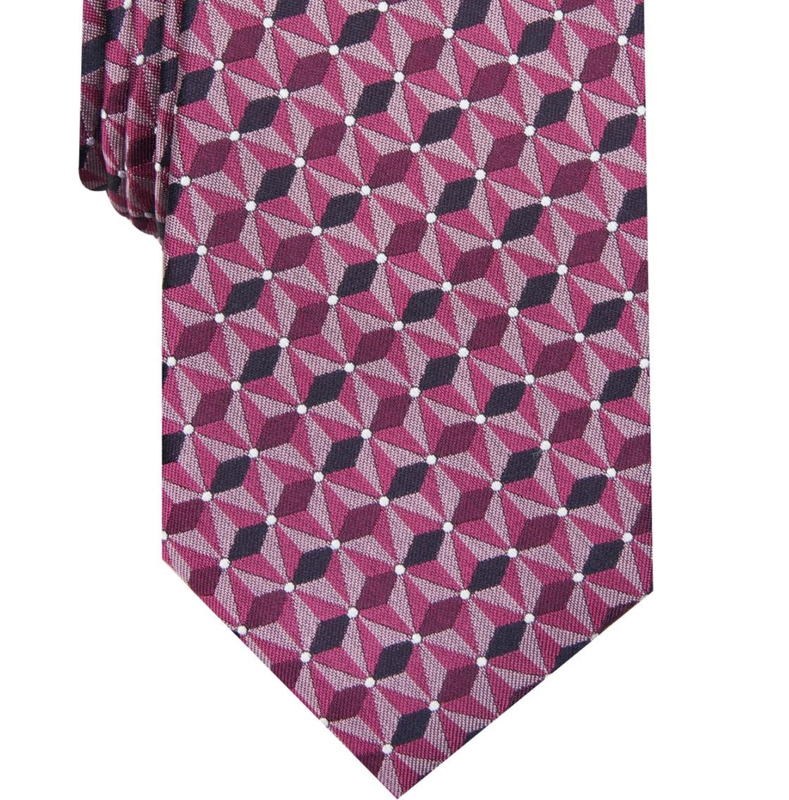 Gravata de seda fina geométrica Reynolds Alfani masculina, rosa, tamanho regular