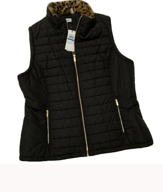 Calvin Klein Colete Feminino Gola de Pele Preto Tamanho M