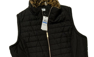 Calvin Klein Colete Feminino Gola de Pele Preto Tamanho M