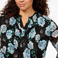 Top feminino estampado com pregas Charter Club, preto, tamanho grande