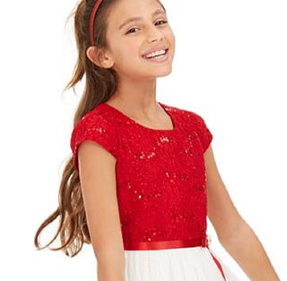 Vestido alto e baixo com renda brilhante para meninas, tamanho 7, vermelho, edições raras