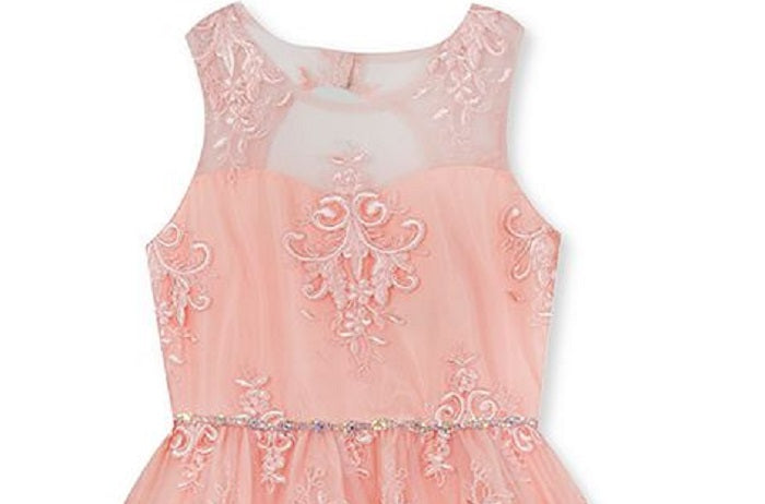 Vestido ilusão de renda para meninas grandes, edições raras, rosa, tamanho 12