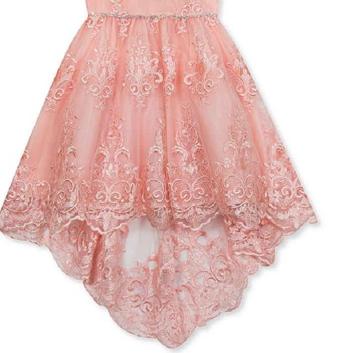 Vestido ilusão de renda para meninas grandes, edições raras, rosa, tamanho 12