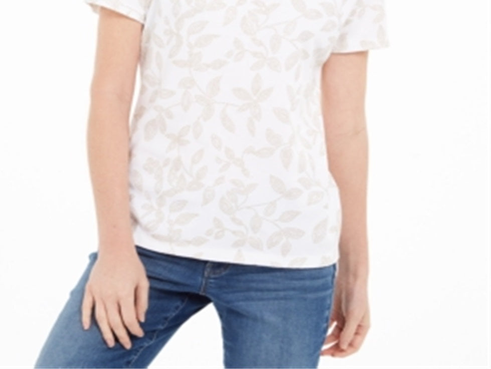 Camiseta feminina Karen Scott com estampa de videira, branca, tamanho grande