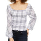 INC International Concepts Top xadrez metálico feminino branco tamanho pequeno extragrande