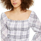 INC International Concepts Top xadrez metálico feminino branco tamanho pequeno extragrande