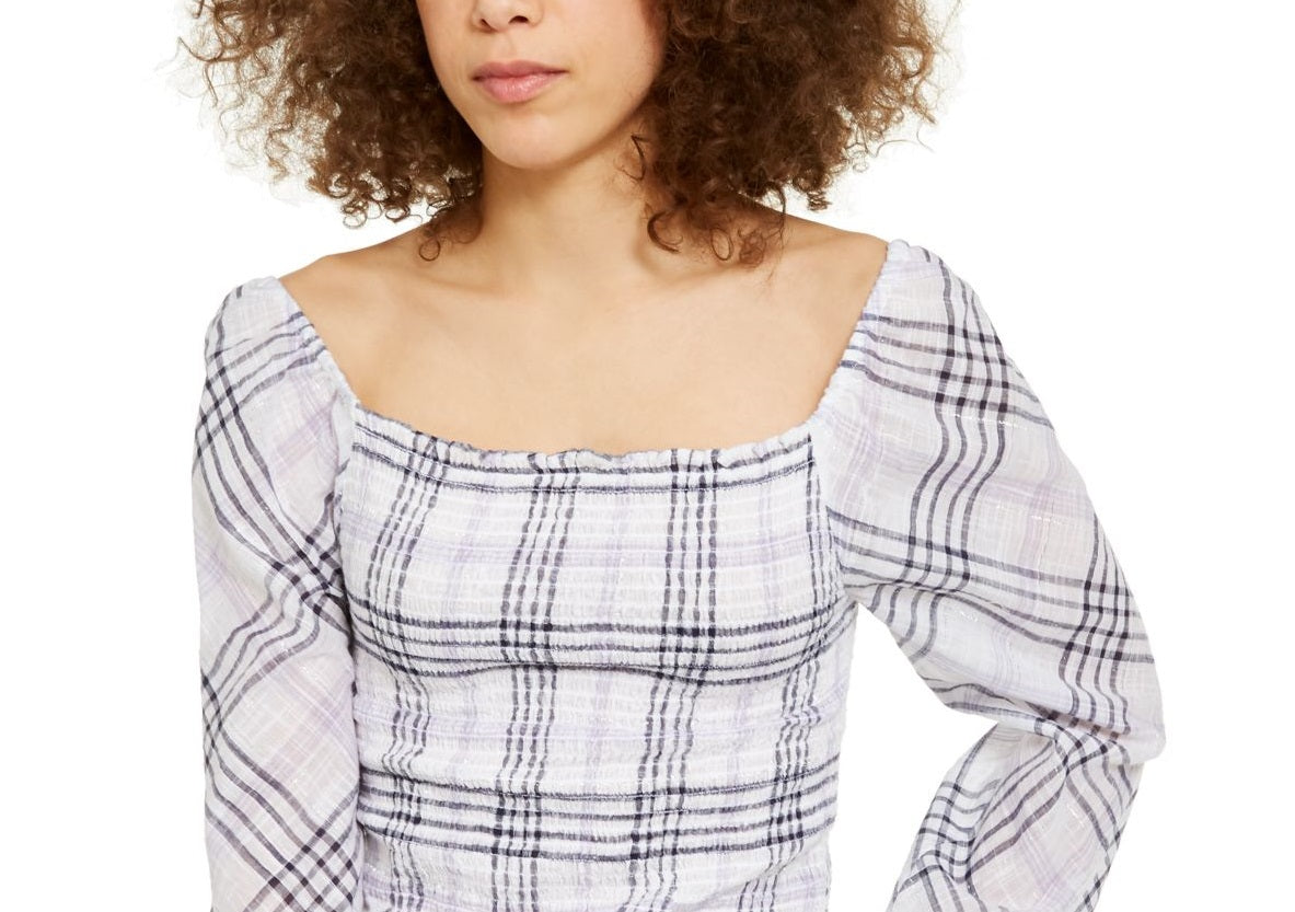 INC International Concepts Top xadrez metálico feminino branco tamanho pequeno extragrande