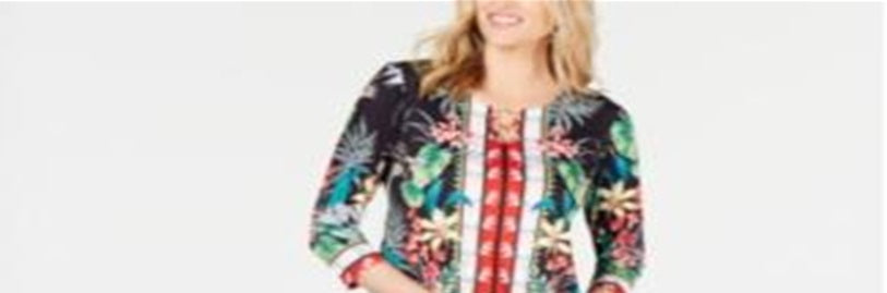 Túnica feminina estampada com anel JM Collection, preta, tamanho pequeno
